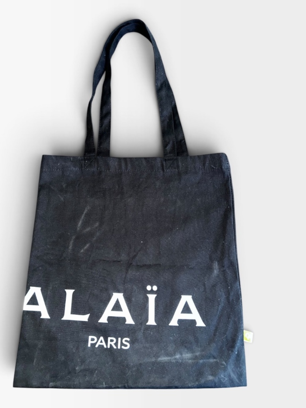 ALAIA Paris France black white reusable cotton shopper bag 15x16
